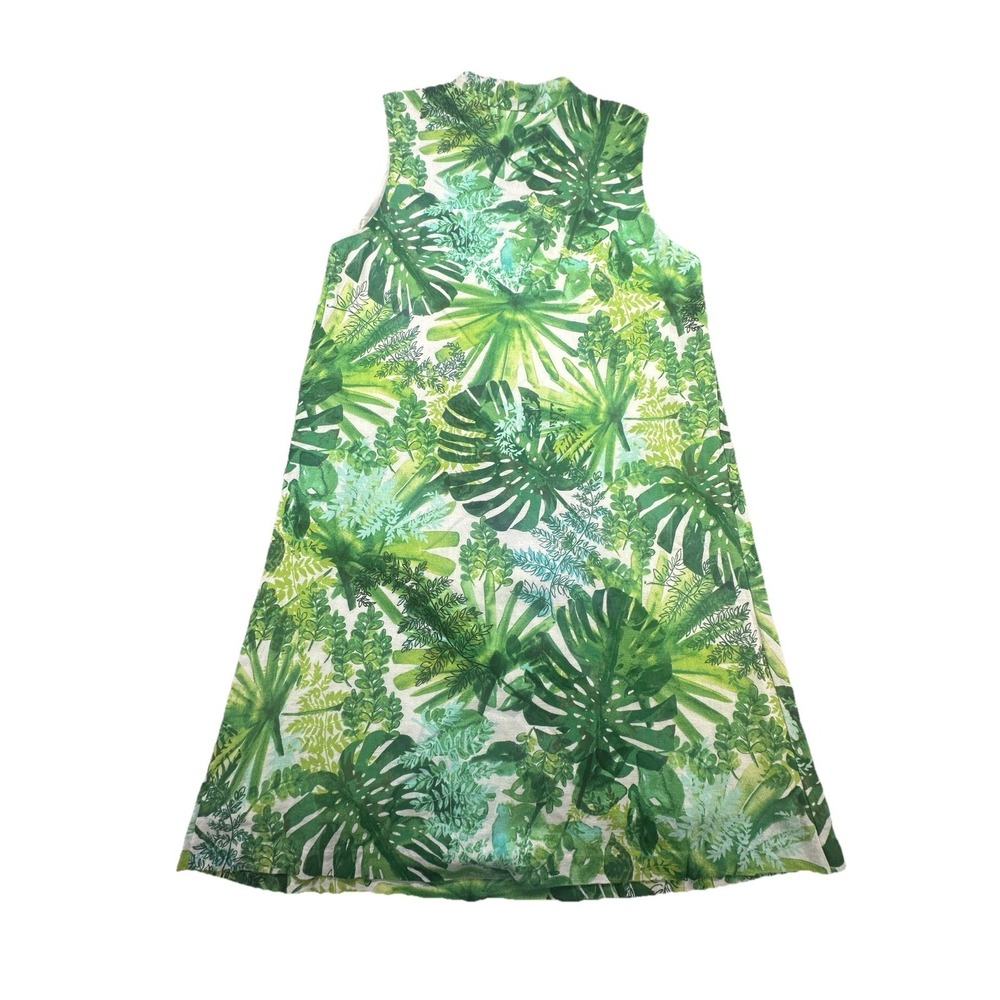 TOMMY BAHAMA Fronderlust Leaf Print  Tropical Green Linen Blend Dress Size L‎ - Picture 2 of 6